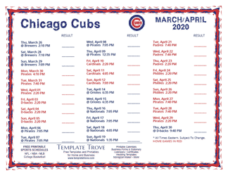 April 2020 Chicago Cubs Printable Schedule