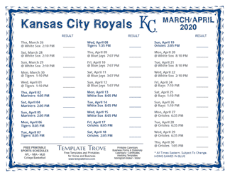 April 2020 Kansas City Royals Printable Schedule