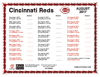 August 2017 Cincinnati Reds Printable Schedule