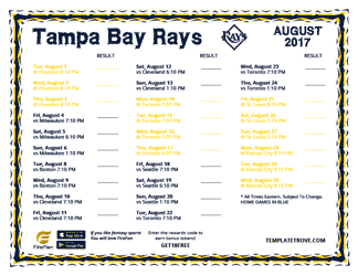 August 2017 Tampa Bay Rays Printable Schedule