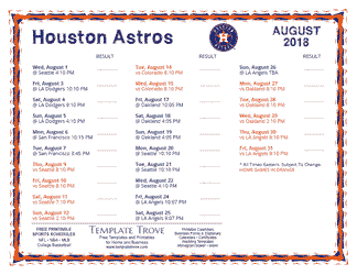 August 2018 Houston Astros Printable Schedule