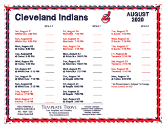 August 2020 Cleveland Indians Printable Schedule