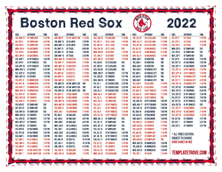 Eastern Times 2022 Boston Red Sox Printable Schedule