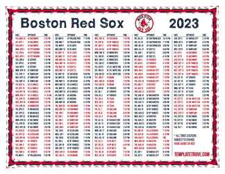 Eastern Times 2023 Boston Red Sox Printable Schedule