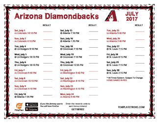 July 2017 Arizona Diamondbacks Printable Schedule