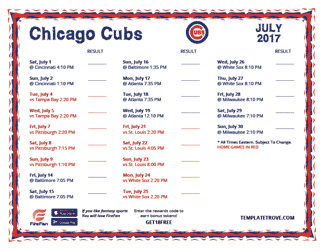 July 2017 Chicago Cubs Printable Schedule