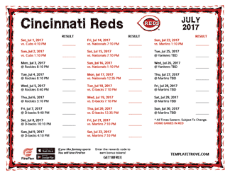 July 2017 Cincinnati Reds Printable Schedule