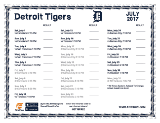 July 2017 Detroit Tigers Printable Schedule