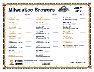 July 2017 Milwaukee Brewers Printable Schedule
