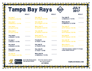 July 2017 Tampa Bay Rays Printable Schedule