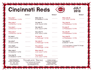 July 2018 Cincinnati Reds Printable Schedule