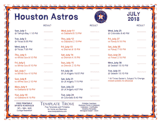 July 2018 Houston Astros Printable Schedule