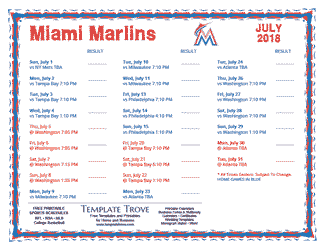 July 2018 Miami Marlins Printable Schedule