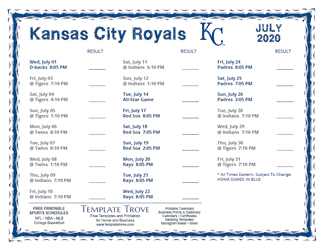July 2020 Kansas City Royals Printable Schedule