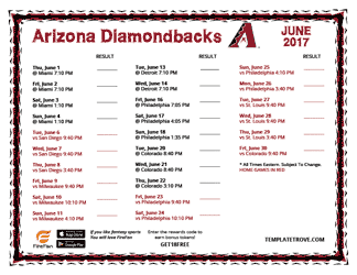 June 2017 Arizona Diamondbacks Printable Schedule