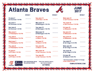 June 2017 Atlanta Braves Printable Schedule