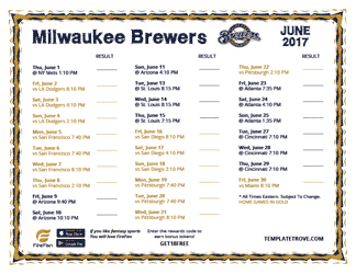 June 2017 Milwaukee Brewers Printable Schedule