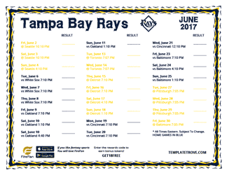 June 2017 Tampa Bay Rays Printable Schedule