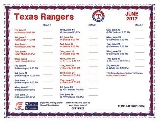 June 2017 Texas Rangers Printable Schedule