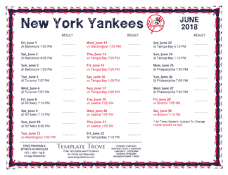 June 2018 New York Yankees Printable Schedule
