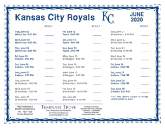 June 2020 Kansas City Royals Printable Schedule