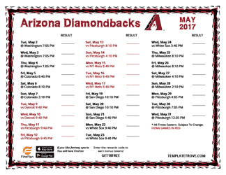 May 2017 Arizona Diamondbacks Printable Schedule