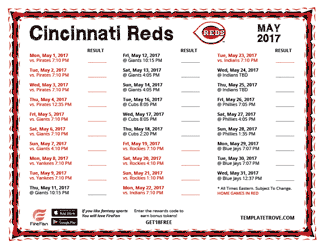 May 2017 Cincinnati Reds Printable Schedule
