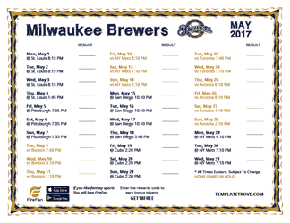 May 2017 Milwaukee Brewers Printable Schedule