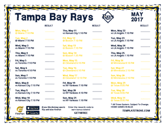 May 2017 Tampa Bay Rays Printable Schedule