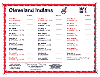 May 2018 Cleveland Indians Printable Schedule