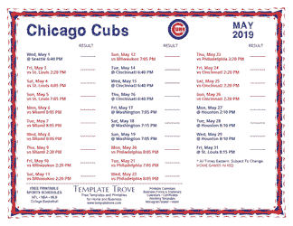 May 2019 Chicago Cubs Printable Schedule