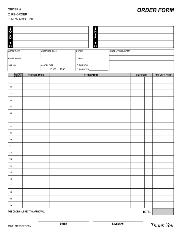 Picture Order Form Template Free