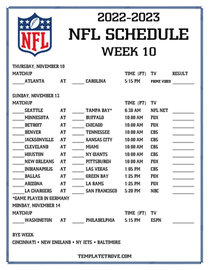 Printable 2022-23 NFL Schedule Week 10 - Pacific Times