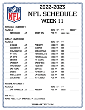 Printable 2022-23 NFL Schedule Week 11 - Central Times