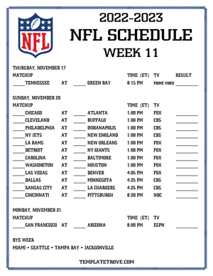 Printable 2022-23 NFL Schedule Week 11