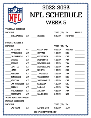 Printable 2022-23 NFL Schedule Week 5