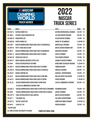 Printable 2022 NASCAR Truck Series Schedule - Central Times