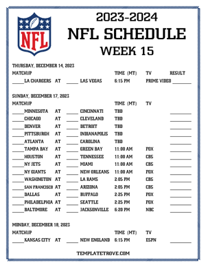 Printable 2023-24 NFL Schedule Week 15 - Mountain Times