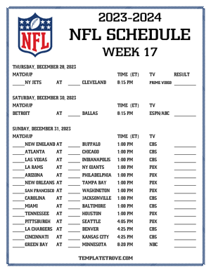 Printable 2023-24 NFL Schedule Week 17