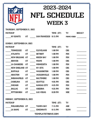 Printable 2023-24 NFL Schedule Week 3