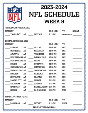 Printable 2023-24 NFL Schedule Week 8 - Central Times