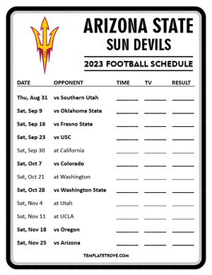Arizona State Sun Devils Football 2023 Printable Schedule - Style 4