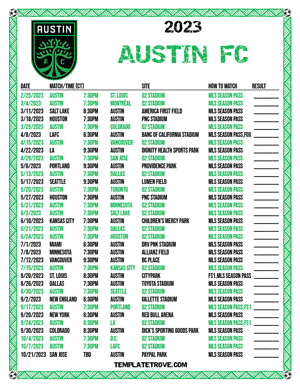 Austin FC 2023 Printable Soccer Schedule - Central Times