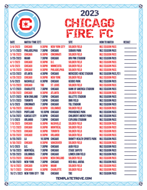 Chicago Fire FC 2023 Printable Soccer Schedule