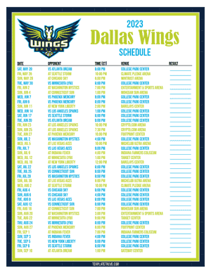 Dallas Wings 2023 Printable Basketball Schedule