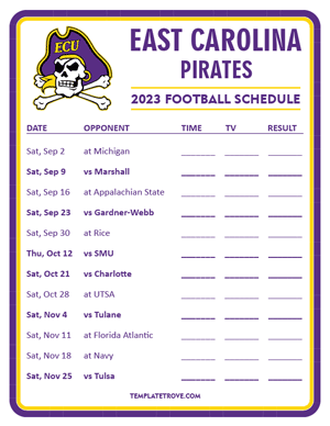 East Carolina Pirates Football 2023 Printable Schedule - Style 3