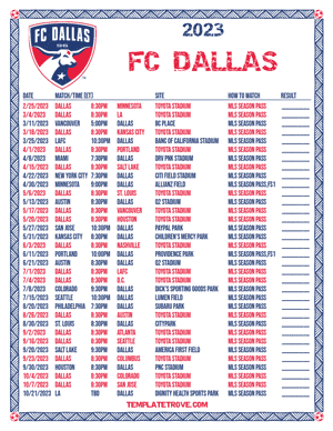 FC Dallas 2023 Printable Soccer Schedule