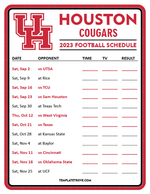 Houston Cougars Football 2023 Printable Schedule - Style 3