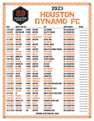 Houston Dynamo FC 2023 Printable Soccer Schedule - Central Times