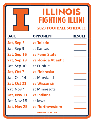 Illinois Fighting Illini Football 2023 Printable Schedule  - Style 2